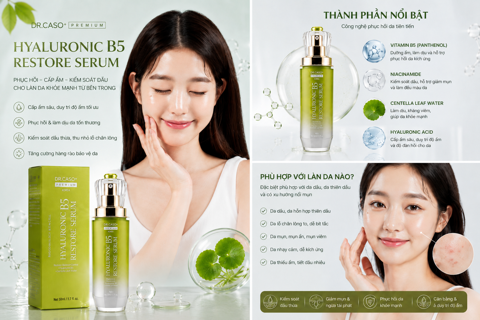 DR.CASO+ PREMIUM HYALURONIC B5 RESTORE SERUM/Tinh Chất Phục Hồi Hàng Rào Da B5 – Hyaluronic Đa Tầng Công Nghệ Sinh Học